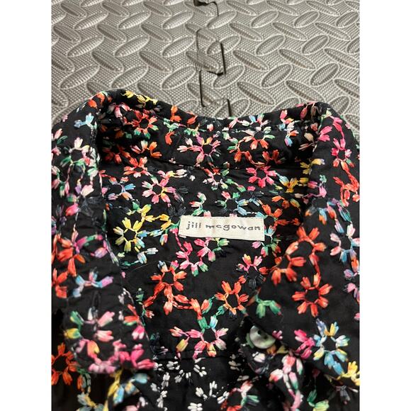 Rare Jill McGowan Black‎ Multicolor Floral Embroidered Blouse Shirt Button Small - Picture 3 of 7